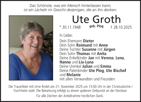 Anzeige von Ute Groth von MGO