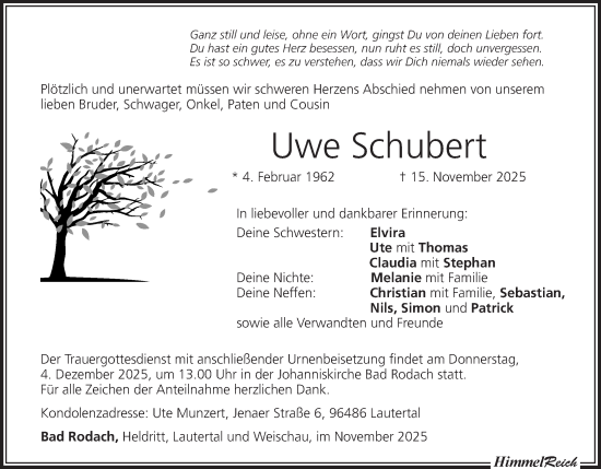 Anzeige von Uwe Schubert von MGO