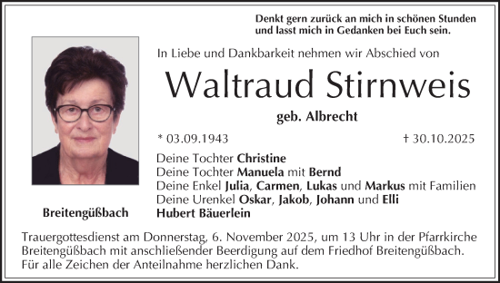 Anzeige von Waltraud Stirnweis von MGO