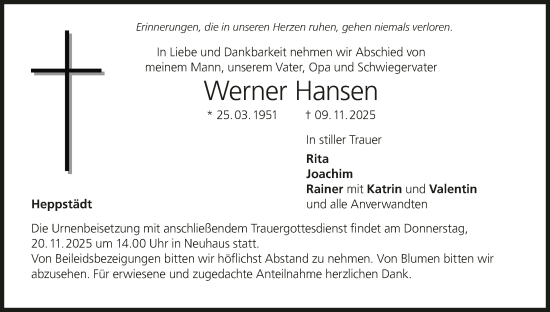 Anzeige von Werner Hansen von MGO