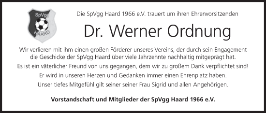 Anzeige von Werner Ordnung von MGO