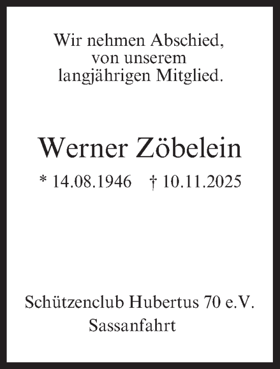 Anzeige von Werner Zöbelein von MGO