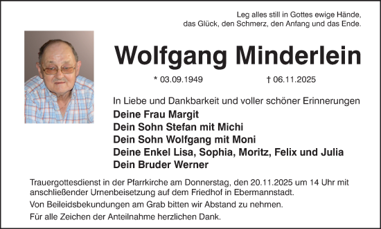 Anzeige von Wolfgang Minderlein von MGO