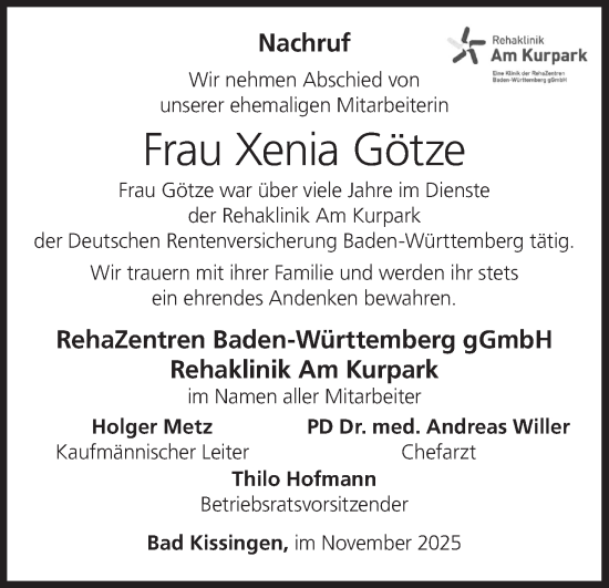 Anzeige von Xenia Götze von MGO