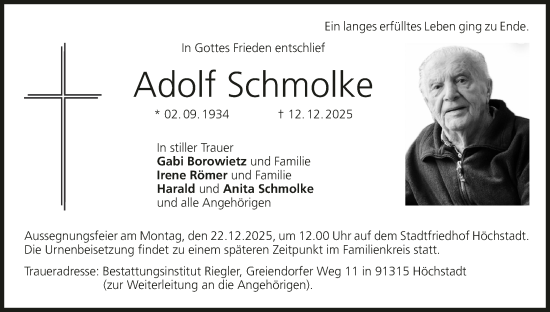 Anzeige von Adolf Schmolke von MGO