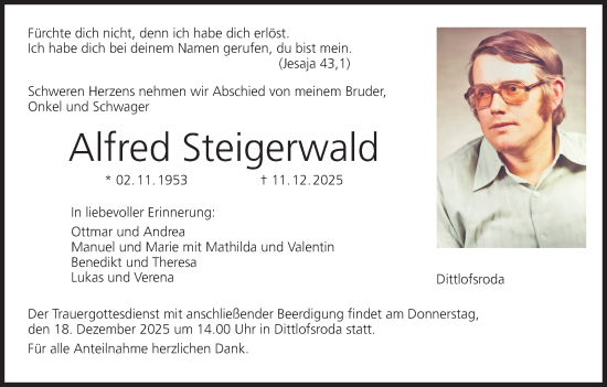 Anzeige von Alfred Steigerwald von MGO