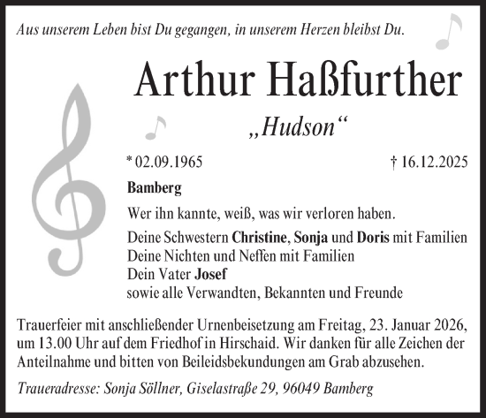 Anzeige von Arthur Haßfurther von MGO