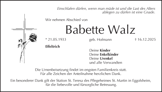 Anzeige von Babette Walz von MGO