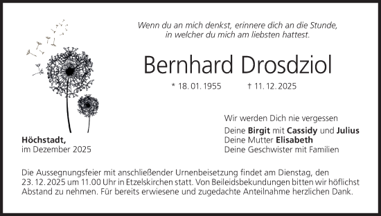 Anzeige von Bernhard Drosdziol von MGO