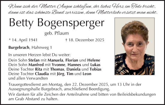 Anzeige von Betty Bogensperger von MGO