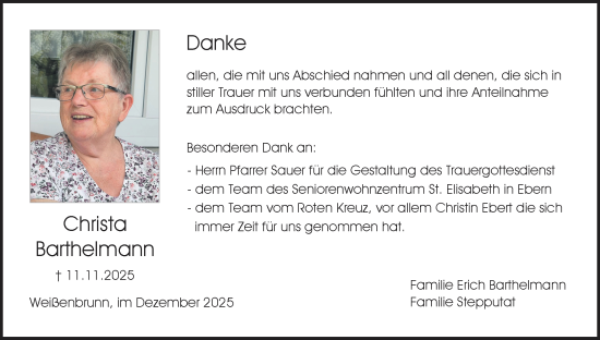 Anzeige von Christa Barthelmann von MGO