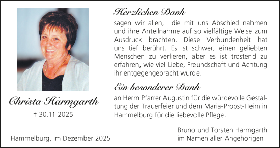 Anzeige von Christa Harmgarth von MGO