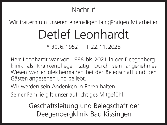 Anzeige von Detlef Leonhardt von MGO