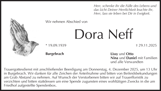 Anzeige von Dora Neff von MGO