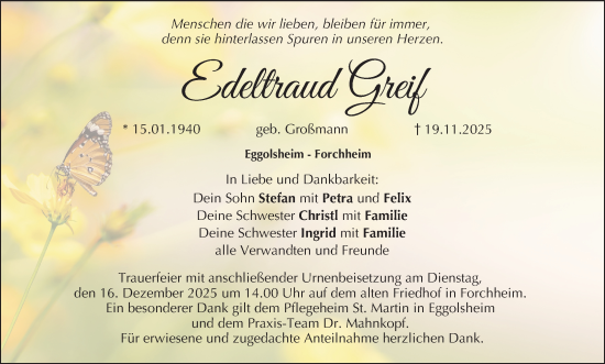 Anzeige von Edeltraud Greif von MGO
