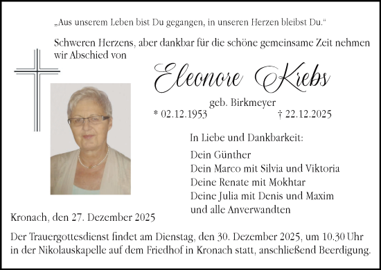 Anzeige von Eleonore Krebs von MGO