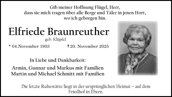 Anzeige von Elfriede Braunreuther von MGO