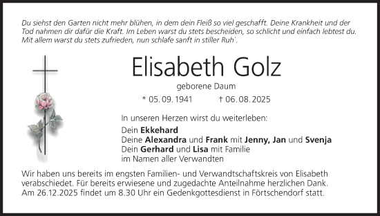 Anzeige von Elisabeth Golz von MGO