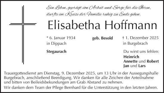 Anzeige von Elisabetha Hoffmann von MGO
