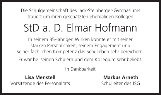 Anzeige von Elmar Hofmann von MGO