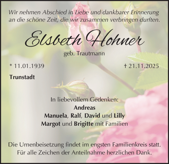 Anzeige von Elsbeth Hohner von MGO