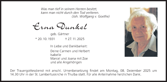Anzeige von Erna Dunkel von MGO