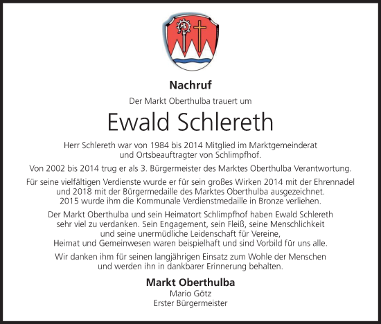Anzeige von Ewald Schlereth von MGO