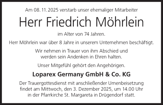 Anzeige von Friedrich Möhrlein von MGO