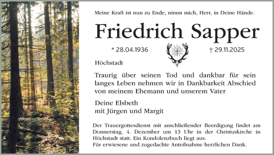 Anzeige von Friedrich Sapper von MGO