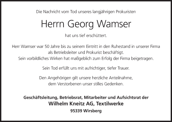Anzeige von Georg Wamser von MGO
