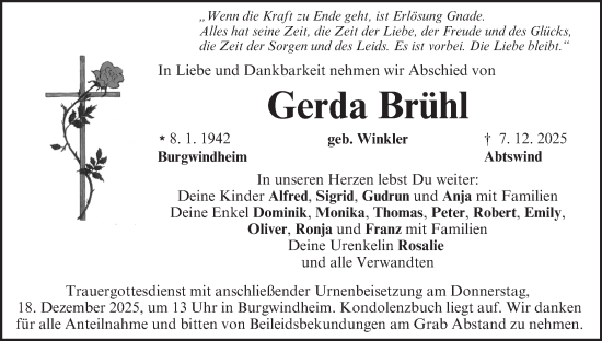 Anzeige von Gerda Brühl von MGO