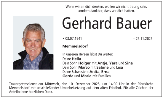 Anzeige von Gerhard Bauer von MGO