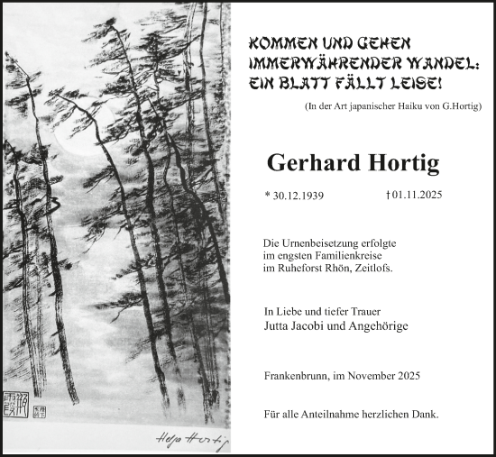 Anzeige von Gerhard Hortig von MGO