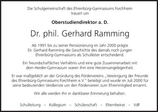 Anzeige von Gerhard Ramming von MGO