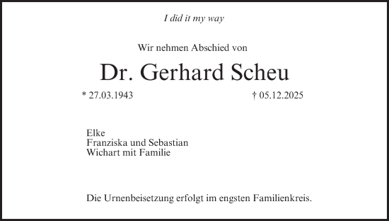 Anzeige von Gerhard Scheu von MGO