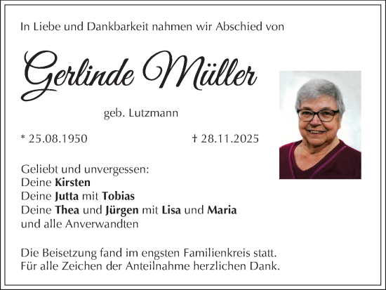Anzeige von Gerlinde Müller von MGO