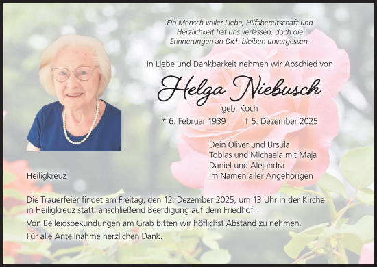 Anzeige von Helga Niebusch von MGO