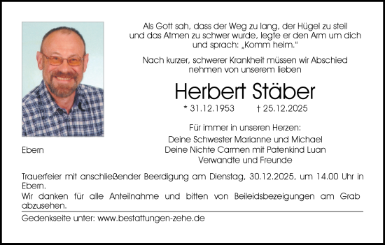 Anzeige von Herbert Stäber von MGO