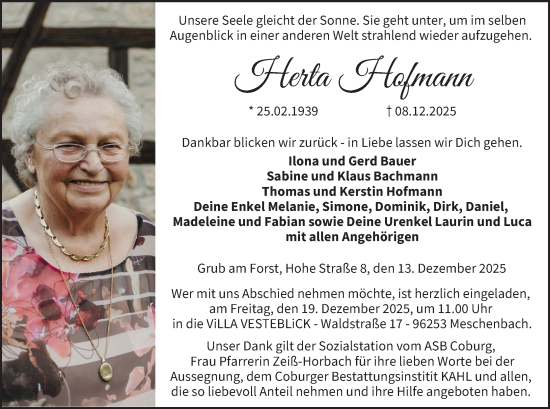 Anzeige von Herta Hofmann von MGO