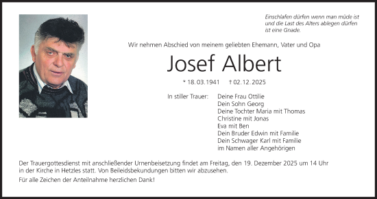Anzeige von Josef Albert von MGO