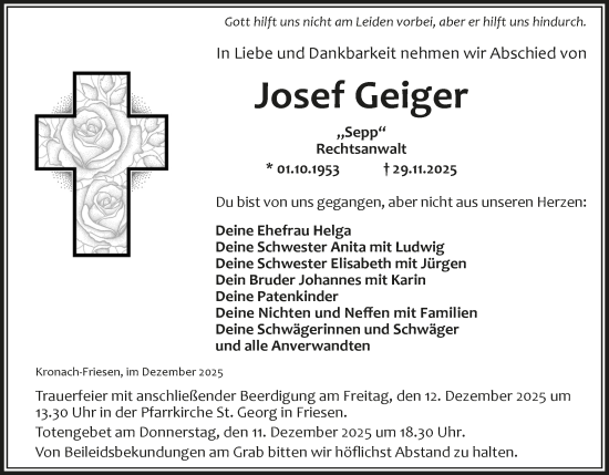Anzeige von Josef Geiger von MGO