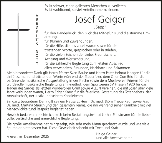 Anzeige von Josef Geiger von MGO