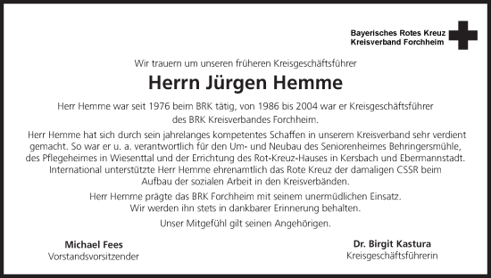 Anzeige von Jürgen Hemme von MGO