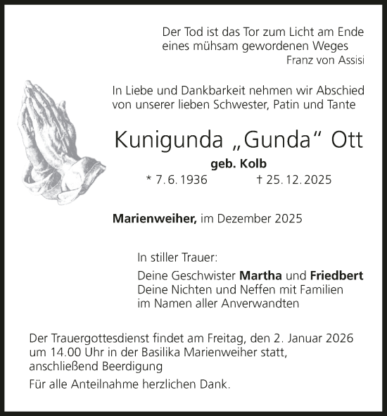 Anzeige von Kunigunda Ott von MGO