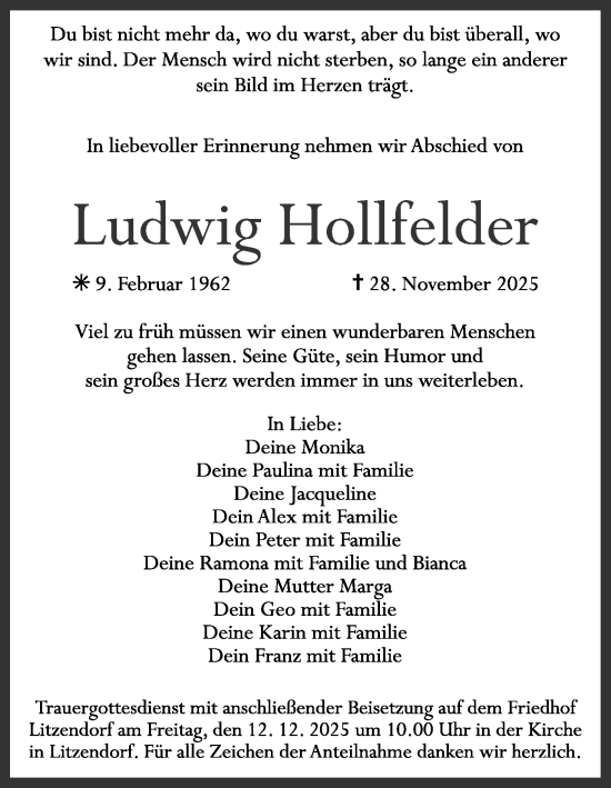 Anzeige von Ludwig Hollfelder von MGO