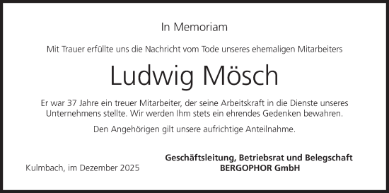 Anzeige von Ludwig Mösch von MGO