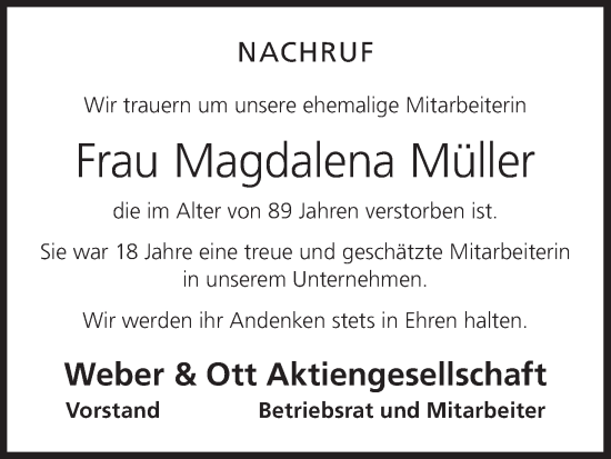 Anzeige von Magdalena Müller von MGO