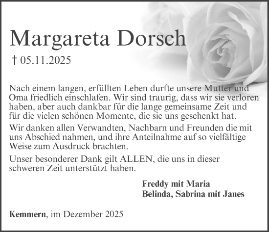 Anzeige von Margareta Dorsch von MGO