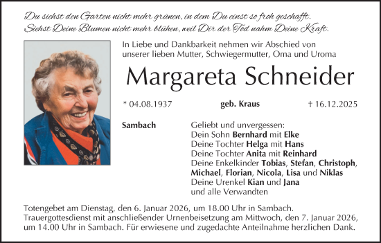 Anzeige von Margareta Schneider von MGO