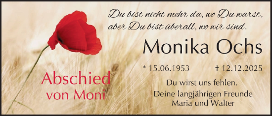 Anzeige von Monika Ochs von MGO